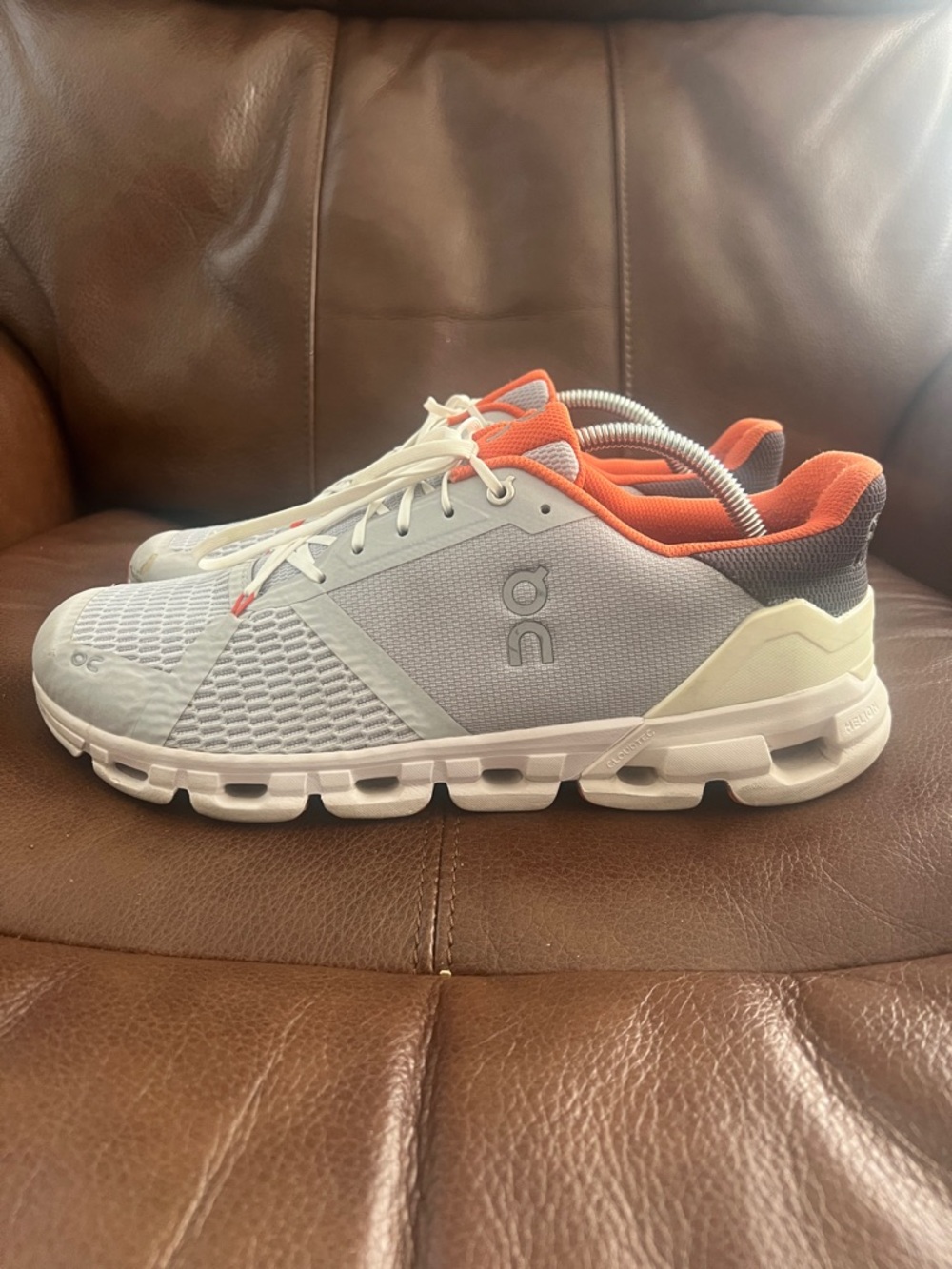 On Cloud Mens Running Sneakers - Light Gray with Orange Size 11.5